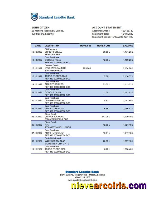 Lesotho Standard Lesotho Bank statement xls